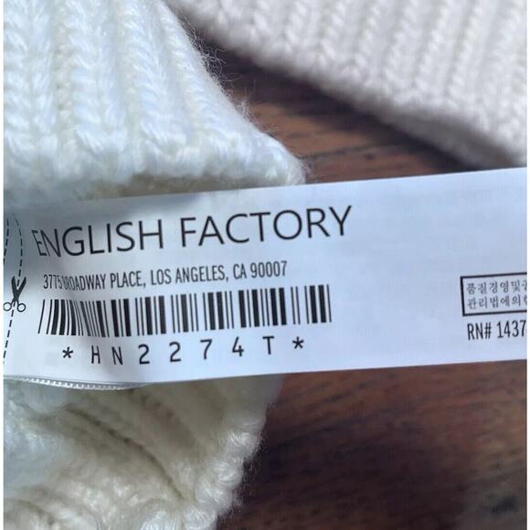 English Factory Heart Pom Sweater Knit Wool Blend Ivory Love Womens Size Small - Picture 12 of 14